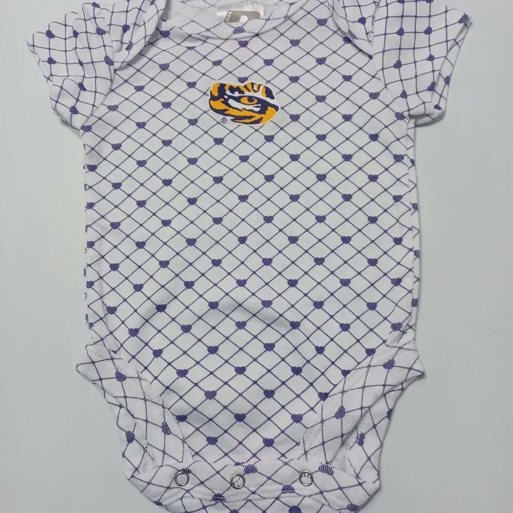 Louisiana State University Girls‎ 0-3 Month Bodysuit Purple Yellow White Hearts
